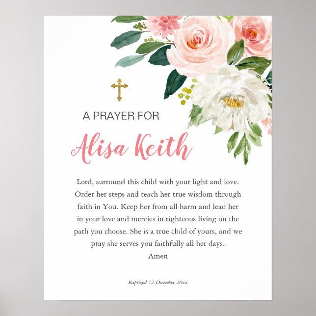 Girl Floral Printable Baptism Gift Poster (Front)