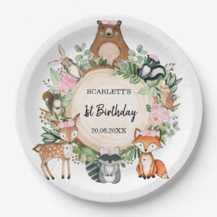 Girl Floral Woodland Forest Animals Birthday Party Paper Plate