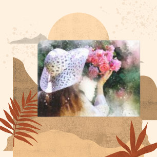 Girl Flower Hat Modern Watercolor Canvas Print