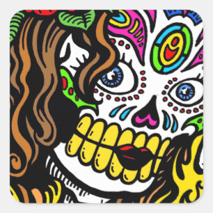Girl Flower Sugar Skull Square Sticker