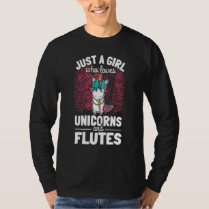 Girl Flute Player Flautist I Cute Unicorn Playing T-Shirt