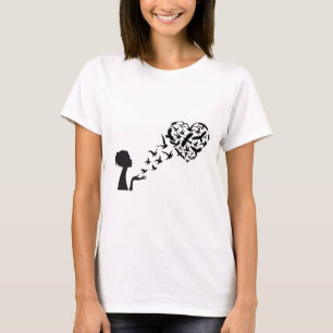Girl Flying Birds in Heart Shaped  T-Shirt