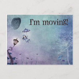 Girl Flying With Umbrella I'm Moving Postcard