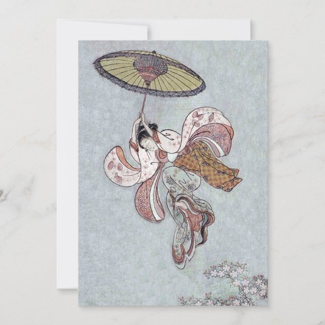 Girl Flying with Umbrella in Spring Holiday Card (Front)