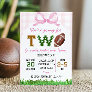 Girl Football 2nd Birthday Pink Bow Invitation