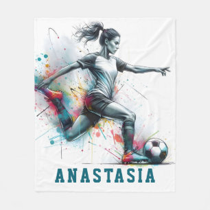 Girl Football Player action game colorful kick it Fleece Blanket