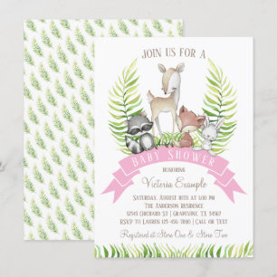 Girl Forest Woodland Greenery Baby Shower Invitation