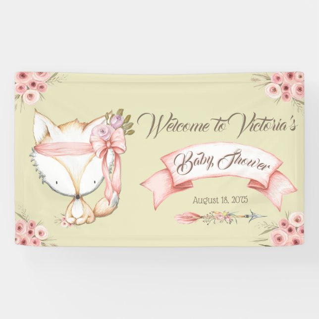 Girl Fox Baby Girl Shower Banner (Horizontal)