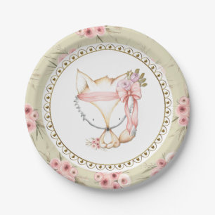 Girl Fox Baby Shower Paper Plates