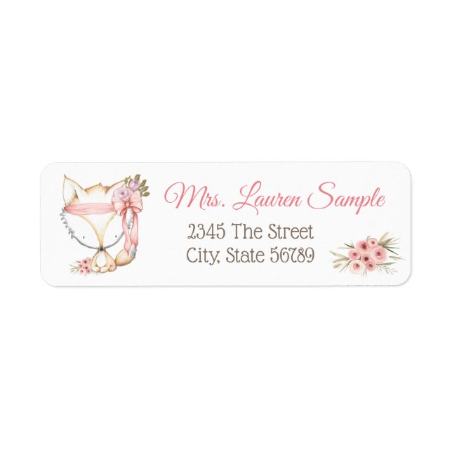 Girl Fox Baby Shower Return Address Labels (Front)