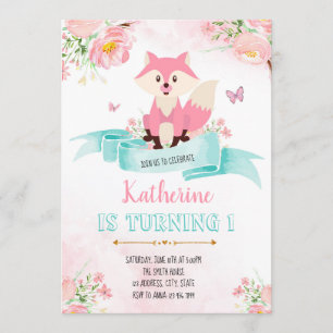 Girl fox birthday invitation