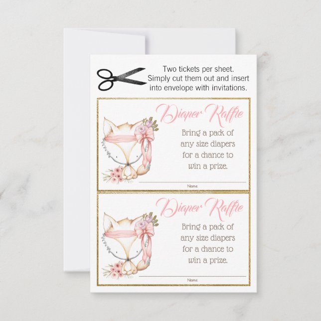 Girl Fox Diaper Raffle Tickets (Front)