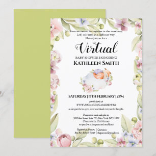 Girl Fox Elegant Floral Greenery Virtual Shower Invitation