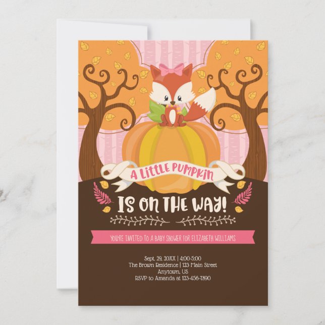 Girl Fox Little Pumpkin Baby Shower Invitation (Front)