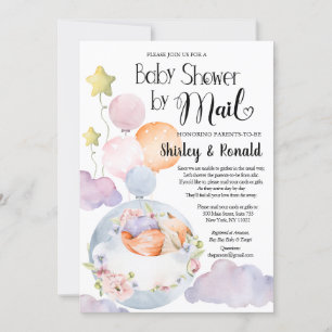 Girl Fox Pink Floral Balloons Baby Shower by Mail Invitation