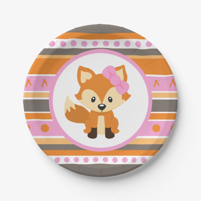 Girl Fox Woodland Forest Party Paper Plates (Front)