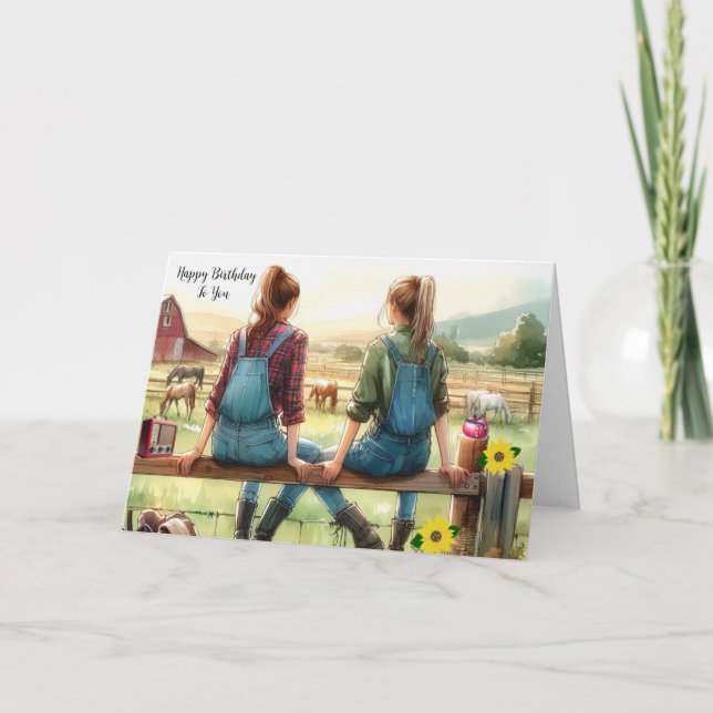 Girl Friends at the Dude Ranch Birthday Card (Front)