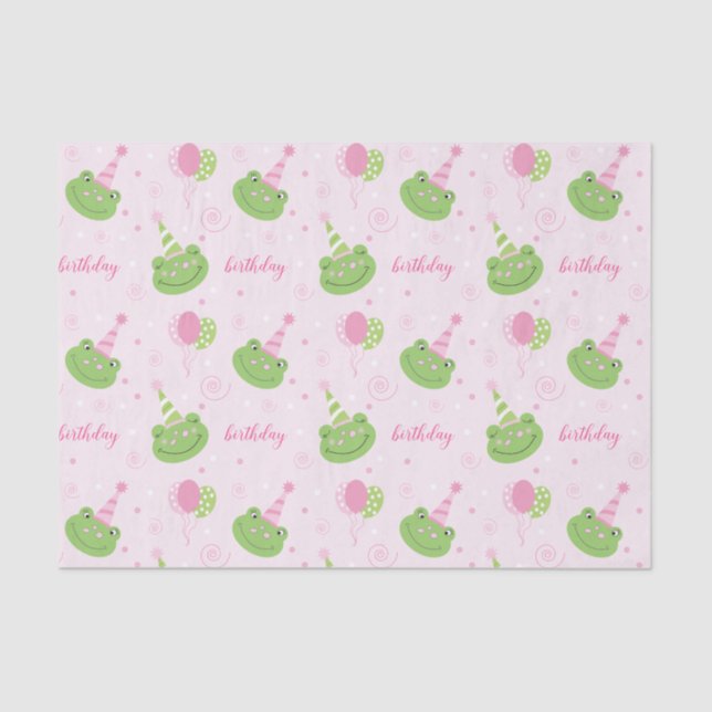 Girl Frog in Party Hat Pink Green Birthday Tissue Paper (Front)