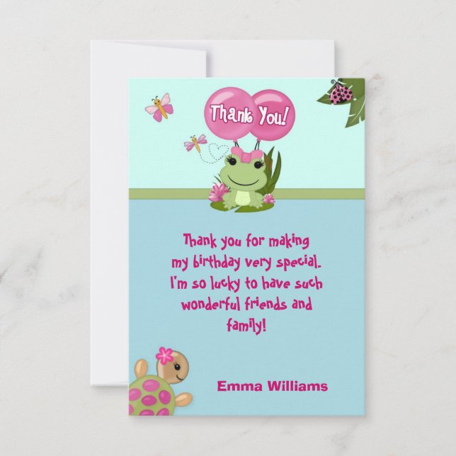 Girl FROG Thank You card 3.5"x5" (FLAT style) (Front)
