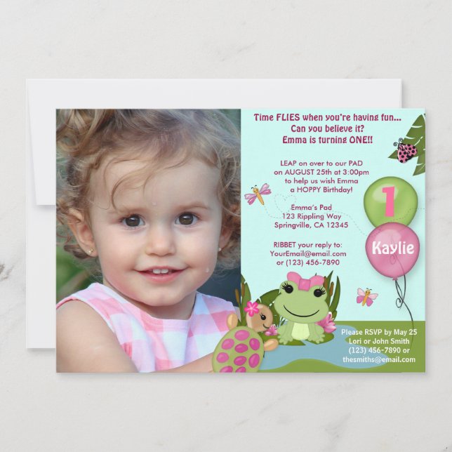 Girl Froggy/FROG birthday invitation (photo) pond (Front)