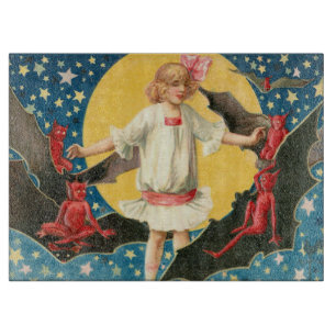 Girl Full Moon Demon Bat Stars Cutting Board