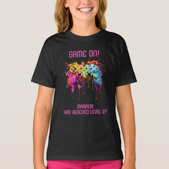 Girl Gamer Pink Video Game Party T-Shirt (Front)