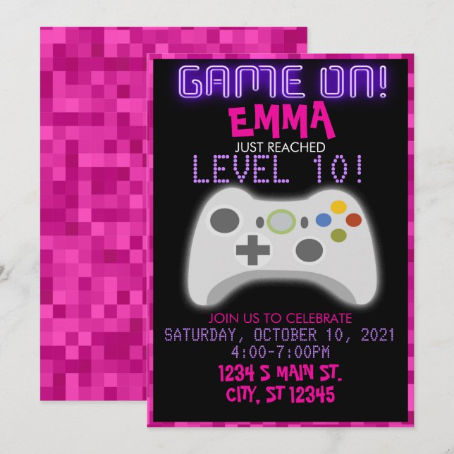 Girl Gaming Birthday Invitation (Front/Back)