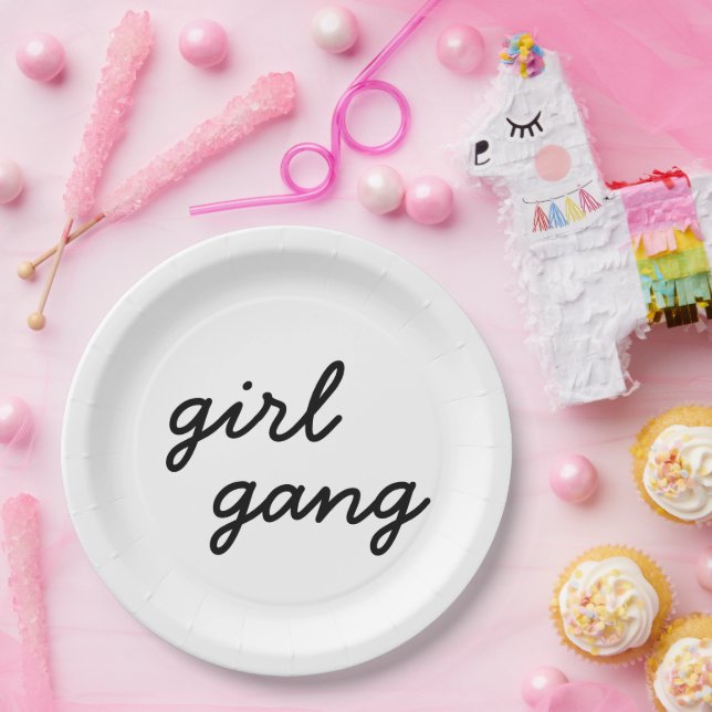 girl gang cute modern feminist girl power script  paper plate (Party)