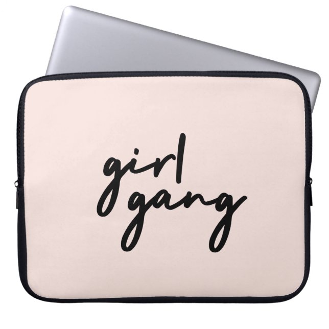 Girl Gang | Cute Pink Girl Power Modern Feminist Laptop Sleeve (Front)