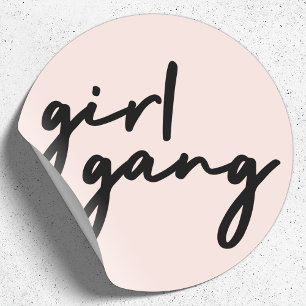 Girl Gang   Girl Power Modern Feminism Blush Pink Classic Round Sticker