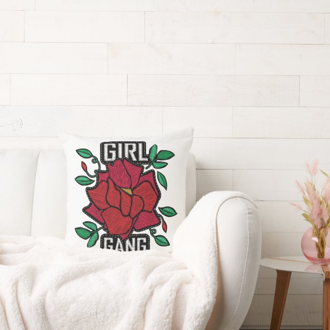 Girl Gang Red Rose Patch Fashion Badge Cushion (Couch)
