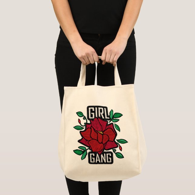 Girl Gang Red Rose Patch Fashion Badge Tote Bag (Front (Product))