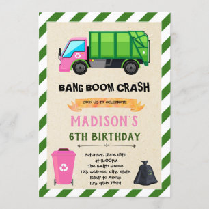 Girl Garbage Truck birthday invitation