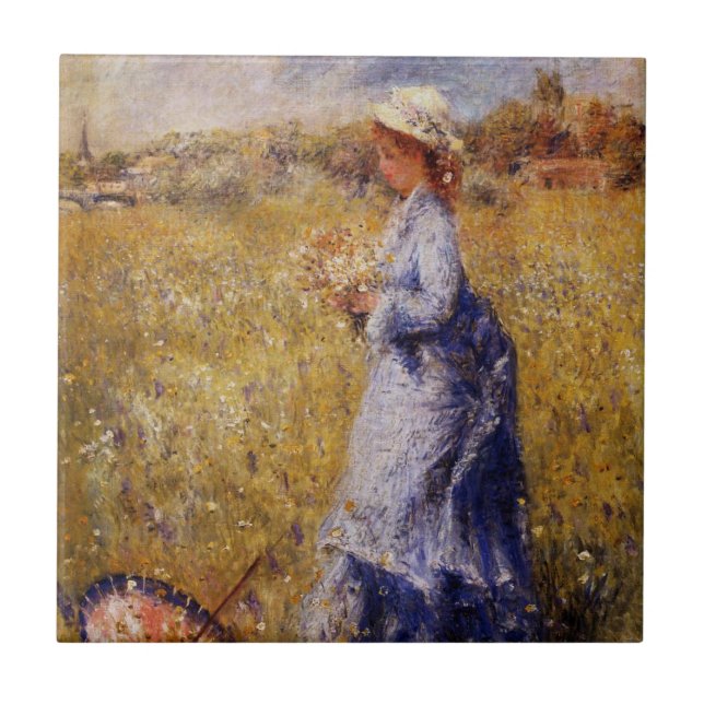 Girl Gathering Flowers by Renoir Tile (Front)
