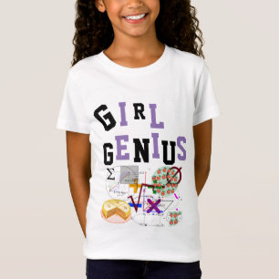 GIRL GENIUS Tshirt Science Maths NAME on Back