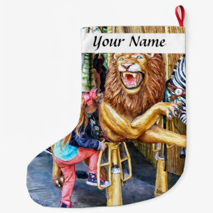 Girl Getting on Carousel Large Christmas Stocking