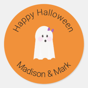 Girl Ghost and Candy Halloween Favour Classic Round Sticker