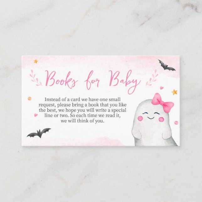 Girl Ghost Halloween Baby Shower Books for Baby Enclosure Card (Front)
