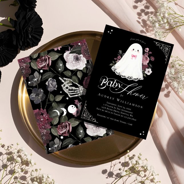 Girl Ghost Little Boo Floral Gothic Baby Shower Invitation (Girl Ghost Little Boo Floral Gothic Baby Shower Invitation)
