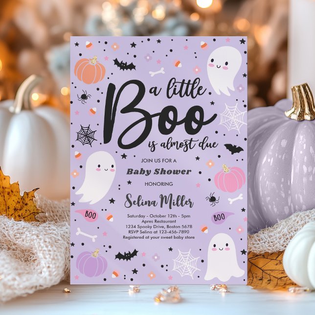 Girl Ghost Little Boo Is Due Halloween Baby Shower Invitation (Creator Uploaded)