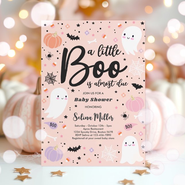 Girl Ghost Little Boo Is Due Halloween Baby Shower Invitation (Creator Uploaded)