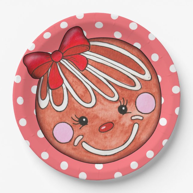 Girl Gingerbread Christmas Holiday Party Paper Plate (Front)