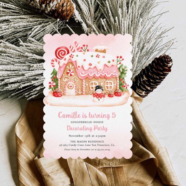Girl Gingerbread House Decorating Birthday Party Invitation (Creator Uploaded)