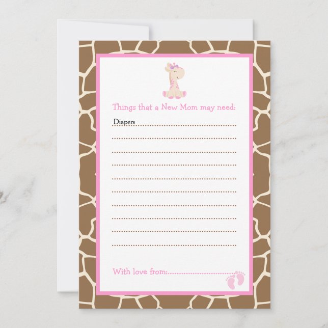 Girl Giraffe Advice List for New Moms Baby Shower Invitation (Front)