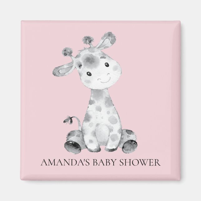 Girl Giraffe Baby Shower Favour Magnet (Front)