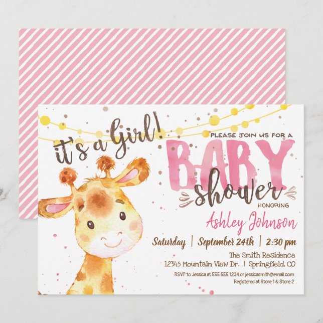 Girl Giraffe Baby Shower invitation (Front/Back)