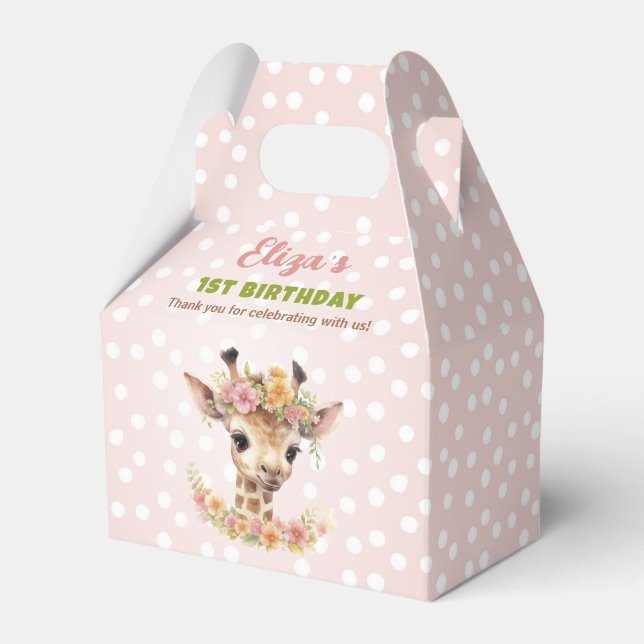Girl Giraffe First Birthday Party Pink Wild One Favour Box (Front Side)