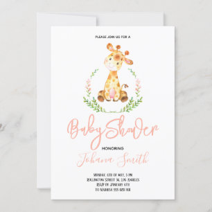 Girl Giraffe Safari Baby Shower Invitation