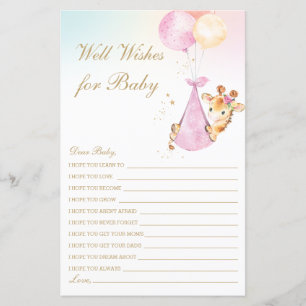 Girl Giraffe Well Wishes for Baby Shower Activity