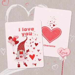 Girl Gnome Red Hearts Cute Love Valentine´s Day Holiday Card